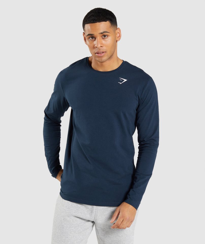 Koszulki Gymshark Essential Long Sleeve Męskie Granatowe | PL 067DHI